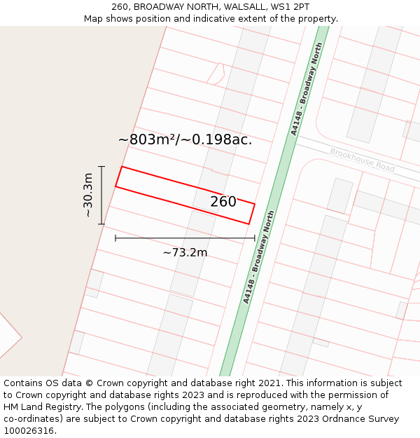 260, BROADWAY NORTH, WALSALL, WS1 2PT: Plot and title map