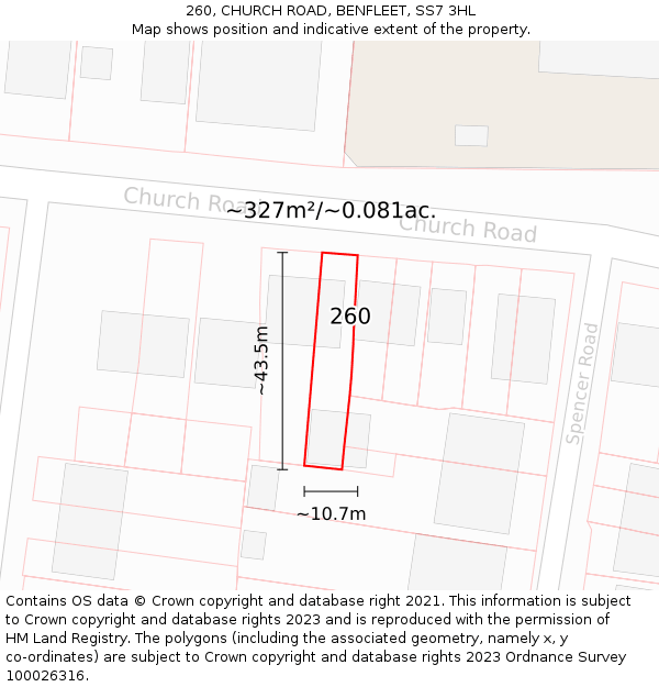 260, CHURCH ROAD, BENFLEET, SS7 3HL: Plot and title map