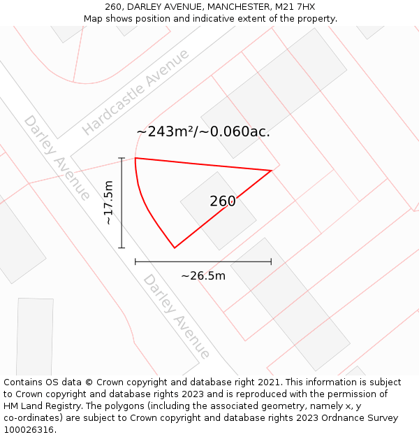 260, DARLEY AVENUE, MANCHESTER, M21 7HX: Plot and title map