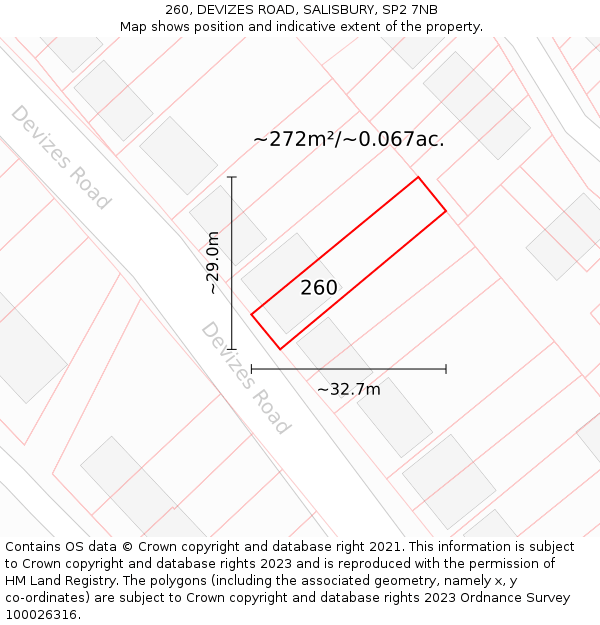 260, DEVIZES ROAD, SALISBURY, SP2 7NB: Plot and title map
