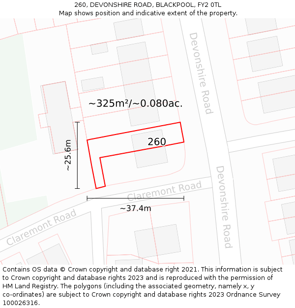 260, DEVONSHIRE ROAD, BLACKPOOL, FY2 0TL: Plot and title map