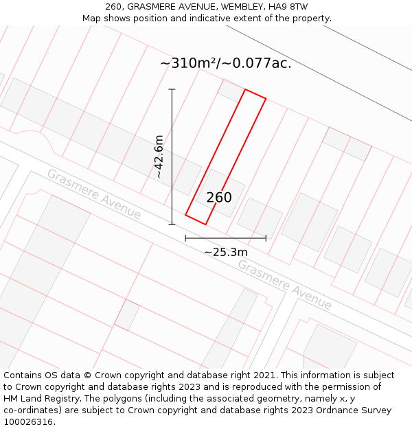 260, GRASMERE AVENUE, WEMBLEY, HA9 8TW: Plot and title map