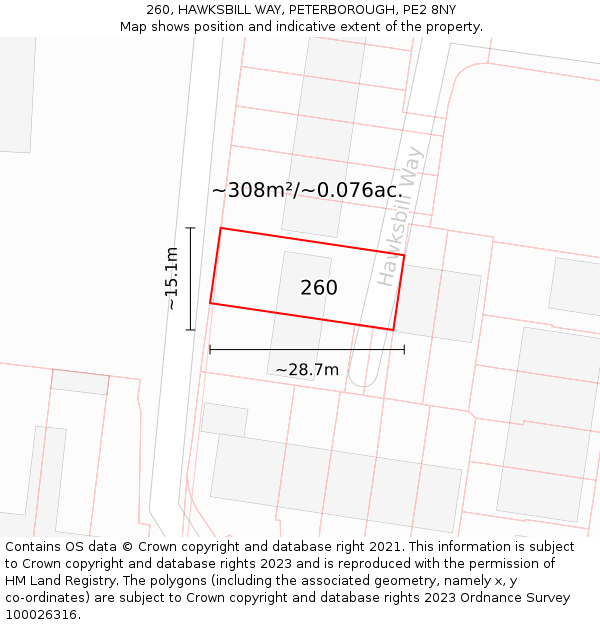 260, HAWKSBILL WAY, PETERBOROUGH, PE2 8NY: Plot and title map