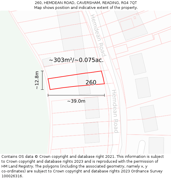 260, HEMDEAN ROAD, CAVERSHAM, READING, RG4 7QT: Plot and title map