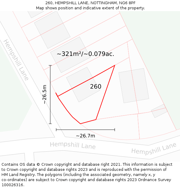 260, HEMPSHILL LANE, NOTTINGHAM, NG6 8PF: Plot and title map