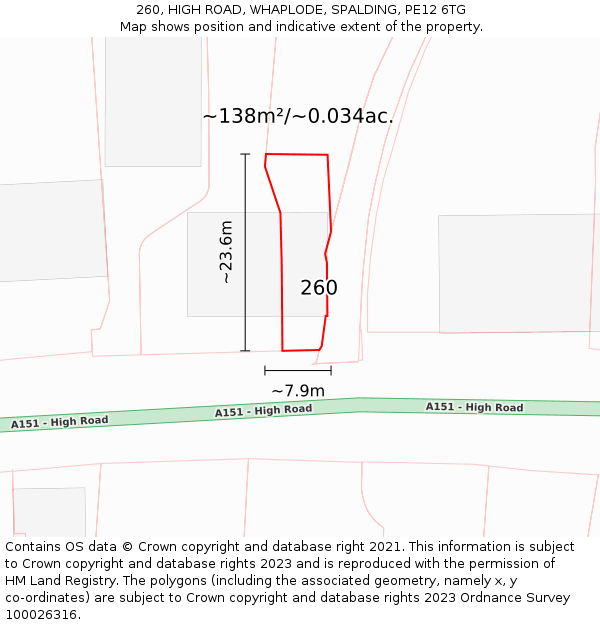 260, HIGH ROAD, WHAPLODE, SPALDING, PE12 6TG: Plot and title map
