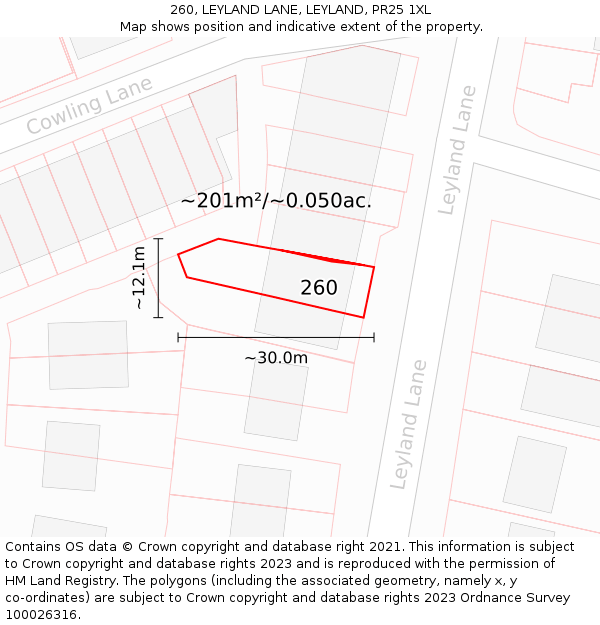 260, LEYLAND LANE, LEYLAND, PR25 1XL: Plot and title map