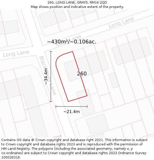 260, LONG LANE, GRAYS, RM16 2QD: Plot and title map