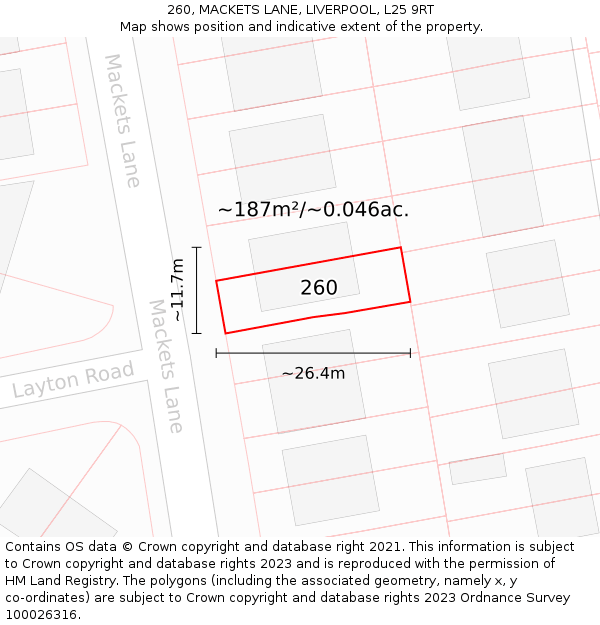 260, MACKETS LANE, LIVERPOOL, L25 9RT: Plot and title map
