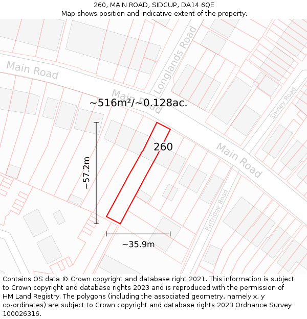 260, MAIN ROAD, SIDCUP, DA14 6QE: Plot and title map