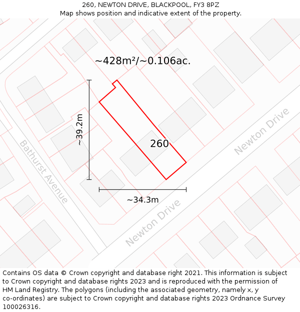 260, NEWTON DRIVE, BLACKPOOL, FY3 8PZ: Plot and title map