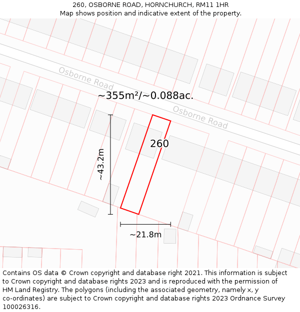 260, OSBORNE ROAD, HORNCHURCH, RM11 1HR: Plot and title map