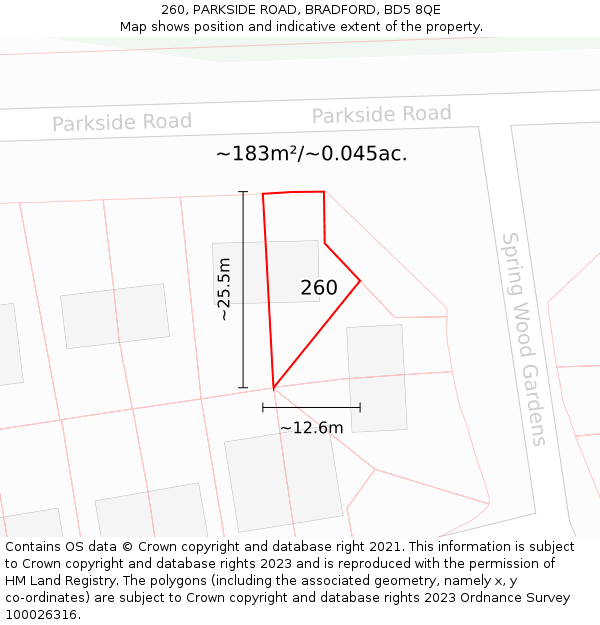 260, PARKSIDE ROAD, BRADFORD, BD5 8QE: Plot and title map