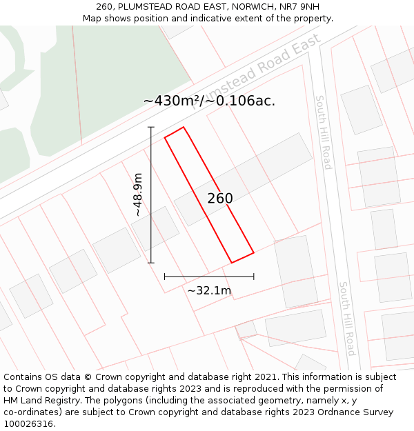 260, PLUMSTEAD ROAD EAST, NORWICH, NR7 9NH: Plot and title map