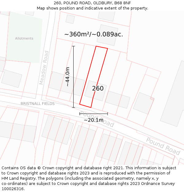 260, POUND ROAD, OLDBURY, B68 8NF: Plot and title map