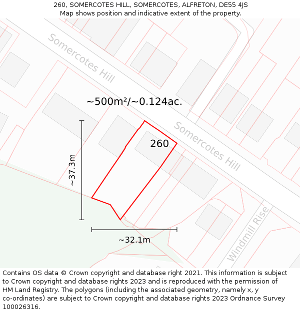 260, SOMERCOTES HILL, SOMERCOTES, ALFRETON, DE55 4JS: Plot and title map