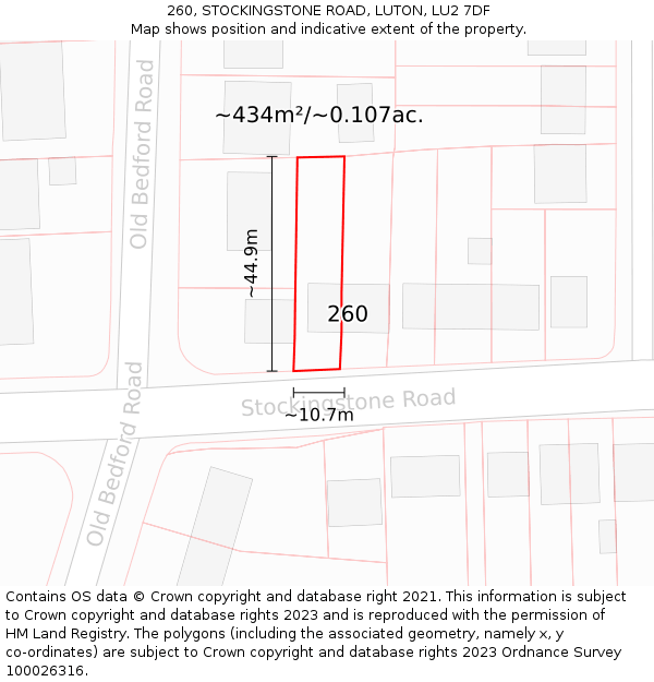 260, STOCKINGSTONE ROAD, LUTON, LU2 7DF: Plot and title map