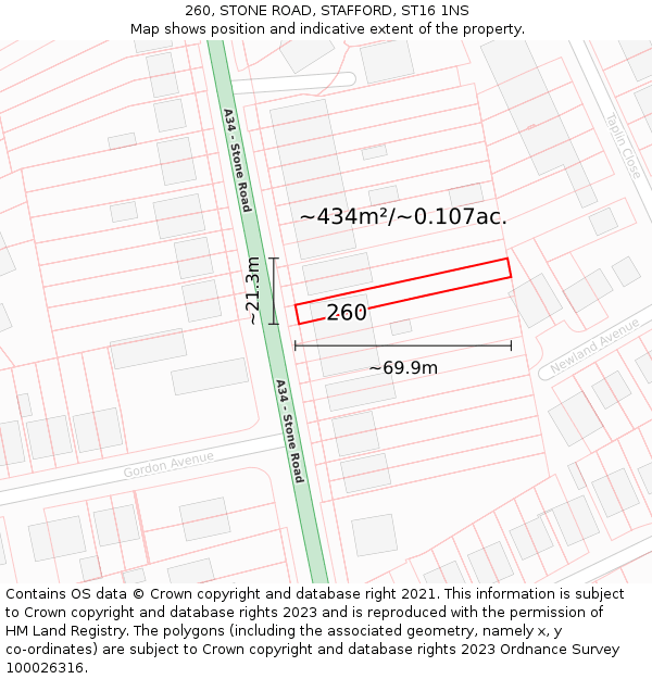 260, STONE ROAD, STAFFORD, ST16 1NS: Plot and title map
