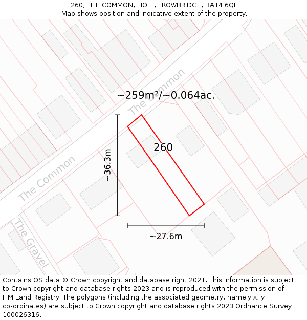 260, THE COMMON, HOLT, TROWBRIDGE, BA14 6QL: Plot and title map