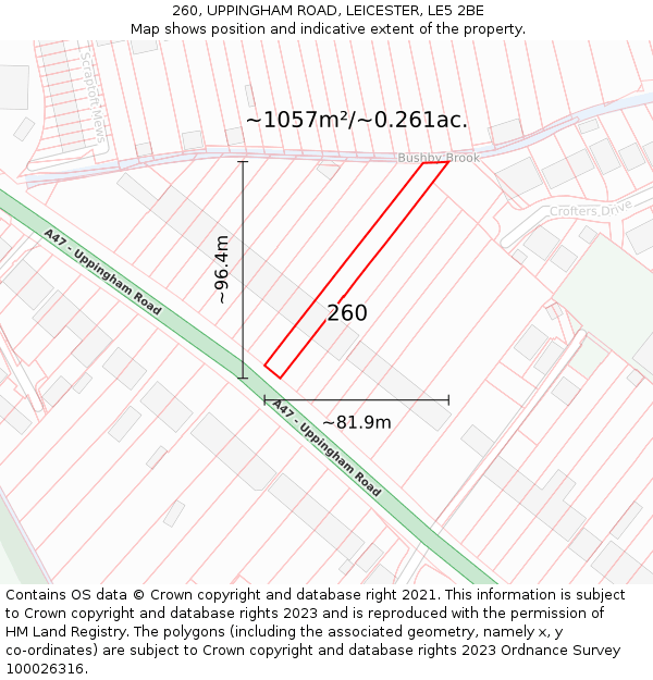 260, UPPINGHAM ROAD, LEICESTER, LE5 2BE: Plot and title map