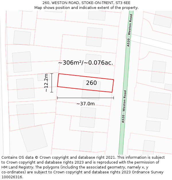 260, WESTON ROAD, STOKE-ON-TRENT, ST3 6EE: Plot and title map