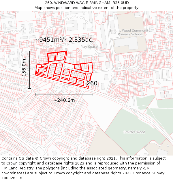 260, WINDWARD WAY, BIRMINGHAM, B36 0UD: Plot and title map