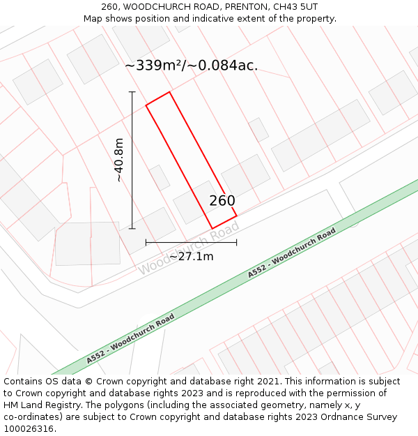 260, WOODCHURCH ROAD, PRENTON, CH43 5UT: Plot and title map