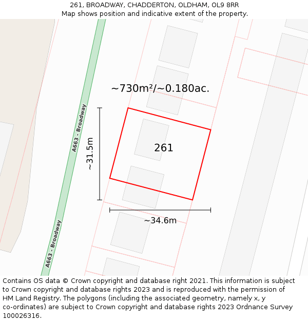 261, BROADWAY, CHADDERTON, OLDHAM, OL9 8RR: Plot and title map