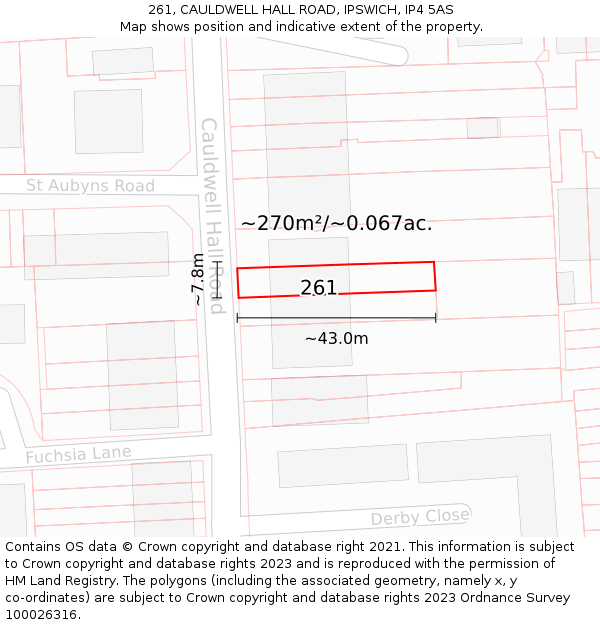 261, CAULDWELL HALL ROAD, IPSWICH, IP4 5AS: Plot and title map