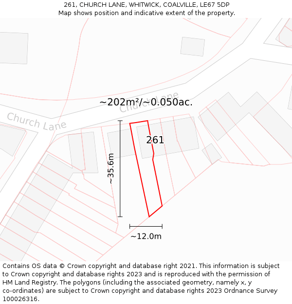 261, CHURCH LANE, WHITWICK, COALVILLE, LE67 5DP: Plot and title map