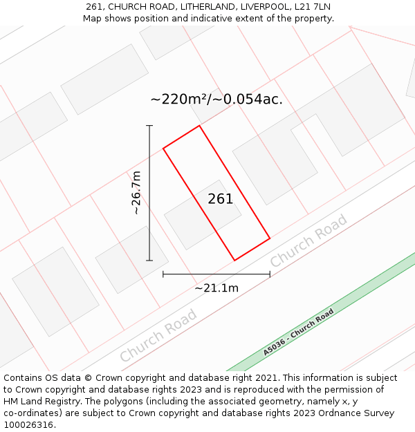 261, CHURCH ROAD, LITHERLAND, LIVERPOOL, L21 7LN: Plot and title map