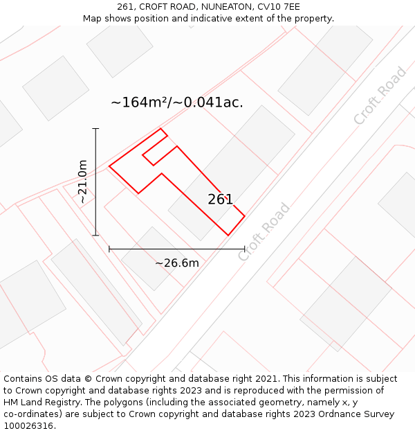 261, CROFT ROAD, NUNEATON, CV10 7EE: Plot and title map
