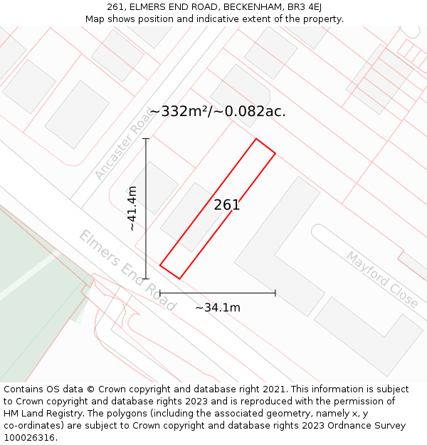 261, ELMERS END ROAD, BECKENHAM, BR3 4EJ: Plot and title map