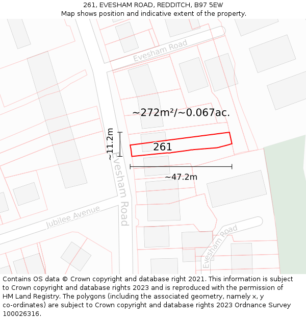 261, EVESHAM ROAD, REDDITCH, B97 5EW: Plot and title map