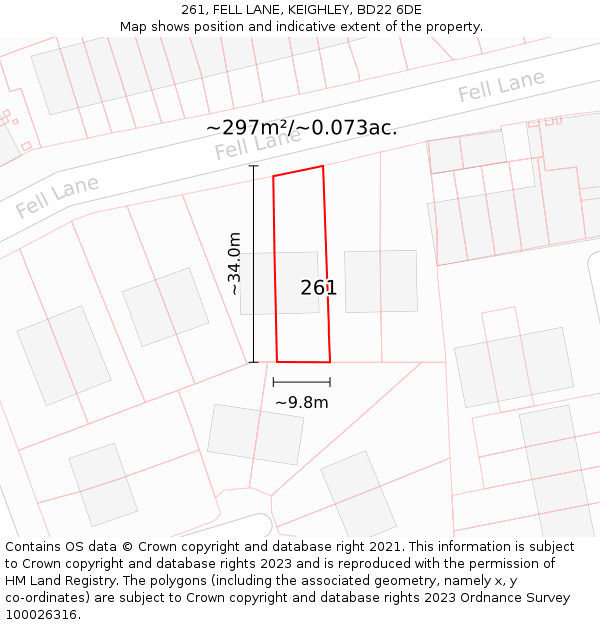 261, FELL LANE, KEIGHLEY, BD22 6DE: Plot and title map