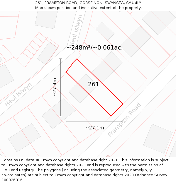 261, FRAMPTON ROAD, GORSEINON, SWANSEA, SA4 4LY: Plot and title map