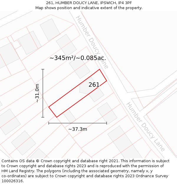 261, HUMBER DOUCY LANE, IPSWICH, IP4 3PF: Plot and title map