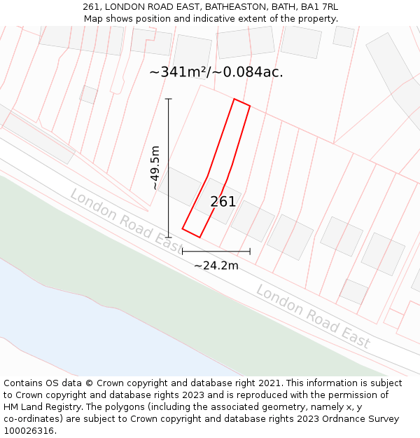 261, LONDON ROAD EAST, BATHEASTON, BATH, BA1 7RL: Plot and title map