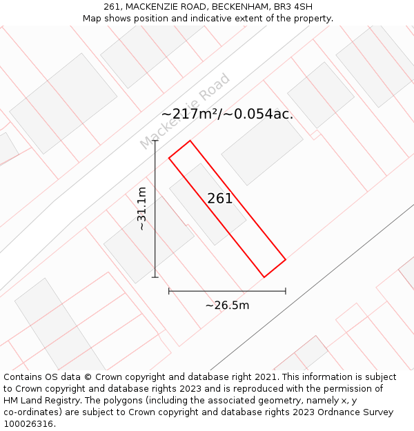 261, MACKENZIE ROAD, BECKENHAM, BR3 4SH: Plot and title map