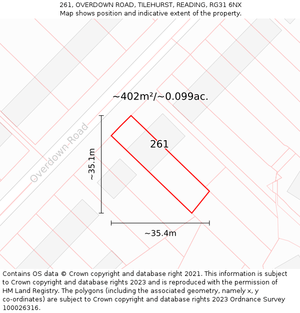 261, OVERDOWN ROAD, TILEHURST, READING, RG31 6NX: Plot and title map