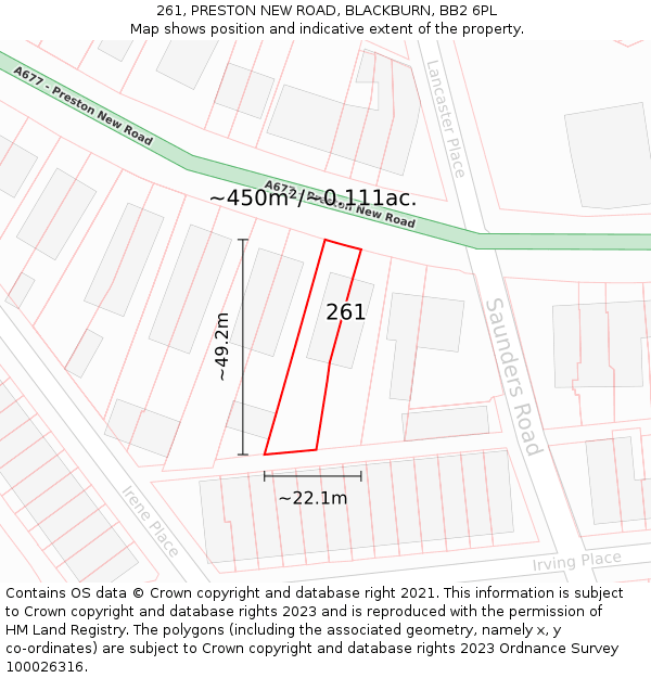 261, PRESTON NEW ROAD, BLACKBURN, BB2 6PL: Plot and title map