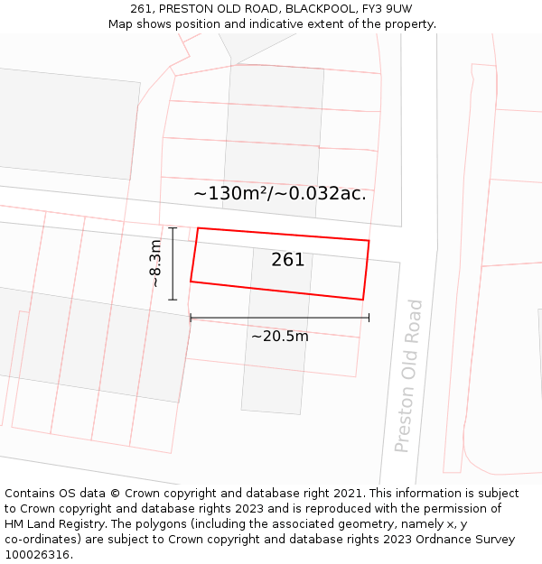 261, PRESTON OLD ROAD, BLACKPOOL, FY3 9UW: Plot and title map