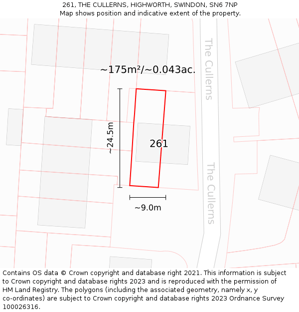 261, THE CULLERNS, HIGHWORTH, SWINDON, SN6 7NP: Plot and title map