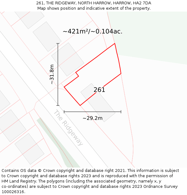261, THE RIDGEWAY, NORTH HARROW, HARROW, HA2 7DA: Plot and title map