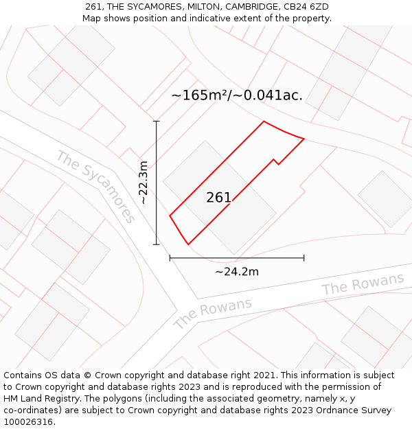 261, THE SYCAMORES, MILTON, CAMBRIDGE, CB24 6ZD: Plot and title map