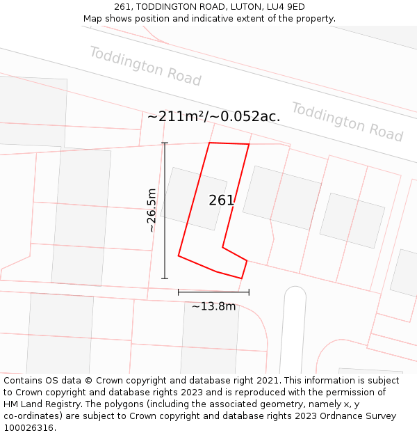 261, TODDINGTON ROAD, LUTON, LU4 9ED: Plot and title map
