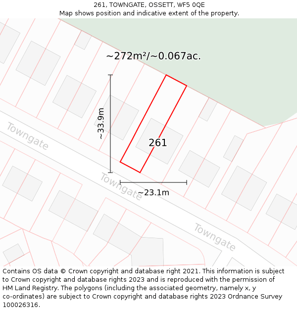 261, TOWNGATE, OSSETT, WF5 0QE: Plot and title map