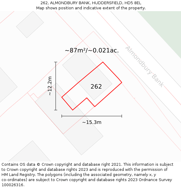262, ALMONDBURY BANK, HUDDERSFIELD, HD5 8EL: Plot and title map