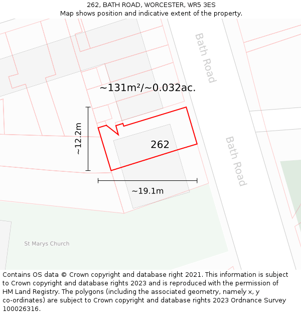 262, BATH ROAD, WORCESTER, WR5 3ES: Plot and title map