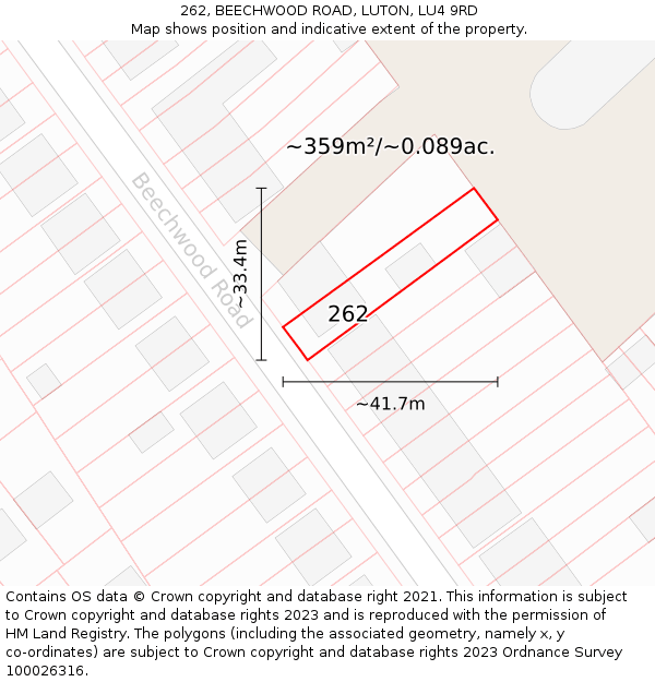 262, BEECHWOOD ROAD, LUTON, LU4 9RD: Plot and title map